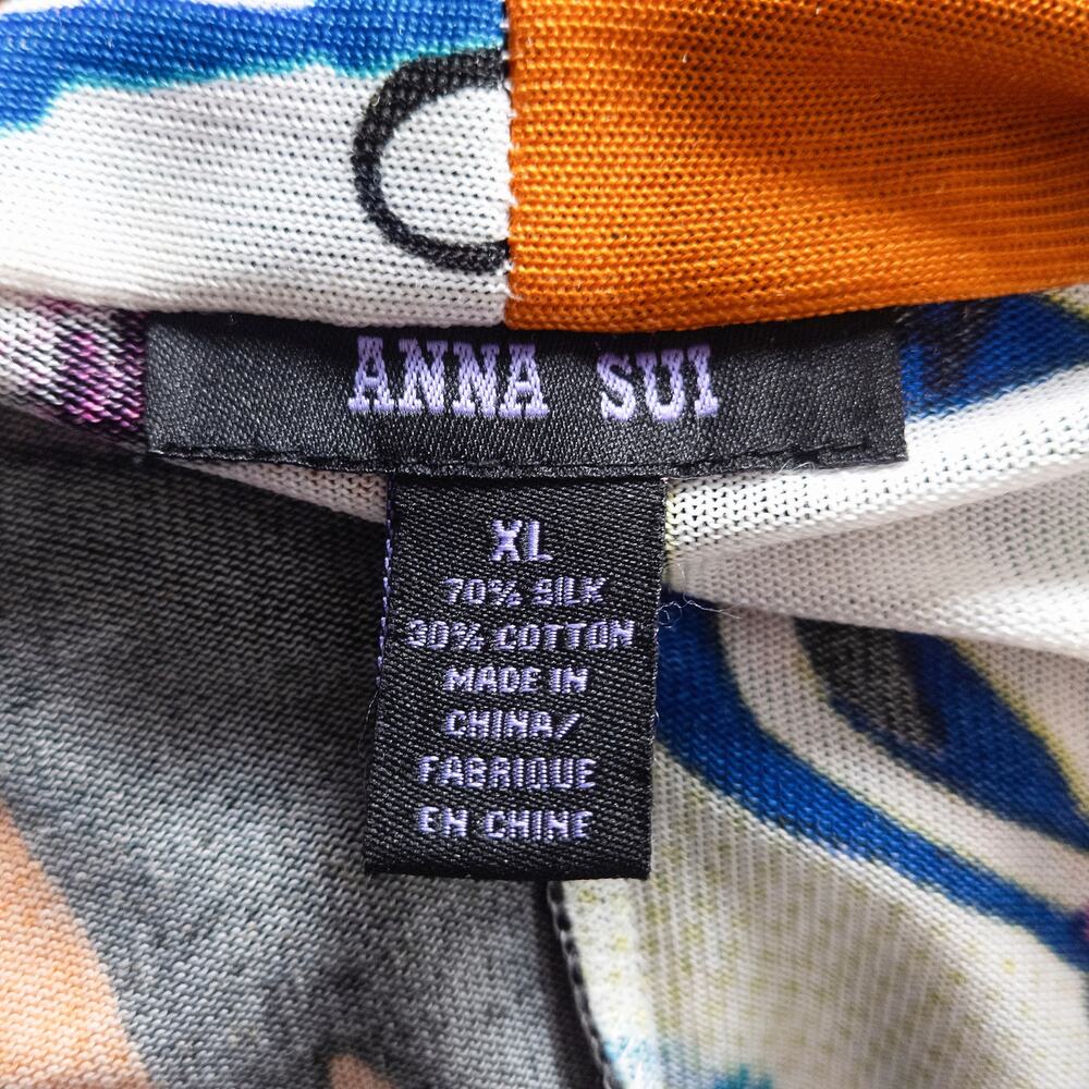 Anna Sui Silk Blend Abstract Print Cardigan XL Artful Statement - Picture 9 of 9